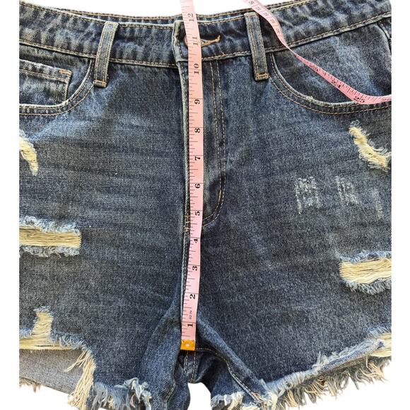 Kancan Glora High Rise Distressed‎ Denim Shorts Cut-Off Dark Wash 9 / 28 Summer - Picture 9 of 11